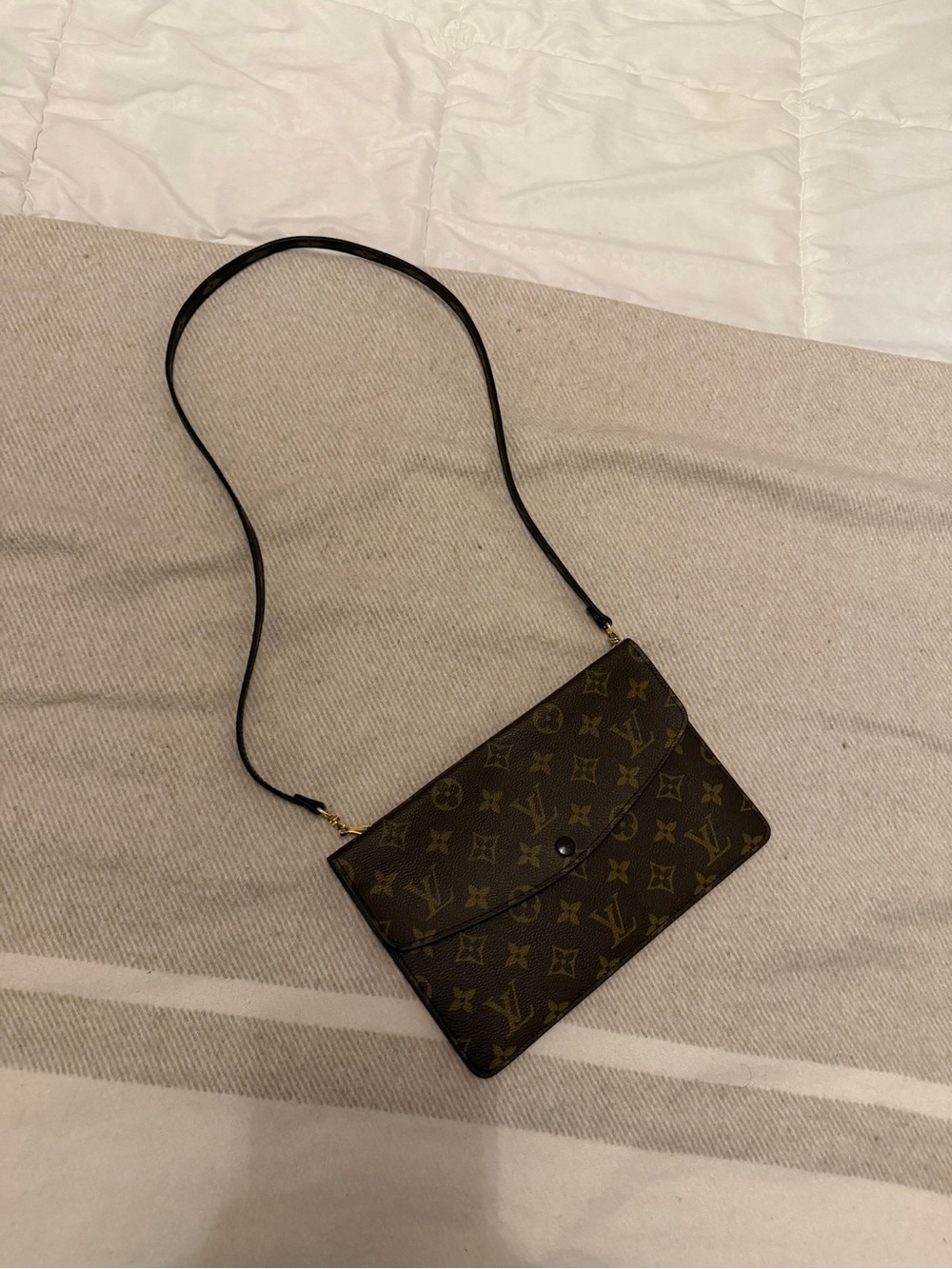 LOUIS VUITTON Double Rabat Shoulder Bag Monogram Leather Brown